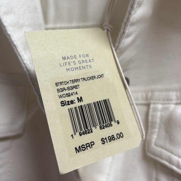 Faherty Stretch Terry Trucker Jacket Egret Cream Size Medium NWT - Picture 6 of 7